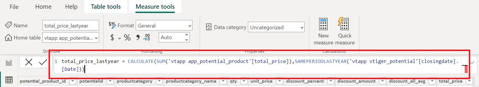 Power BI สร้าง Column ใหม่ โดยมีเงื่อนไข ดึงข้อมูลผลรวมยอดขาย จาก last year